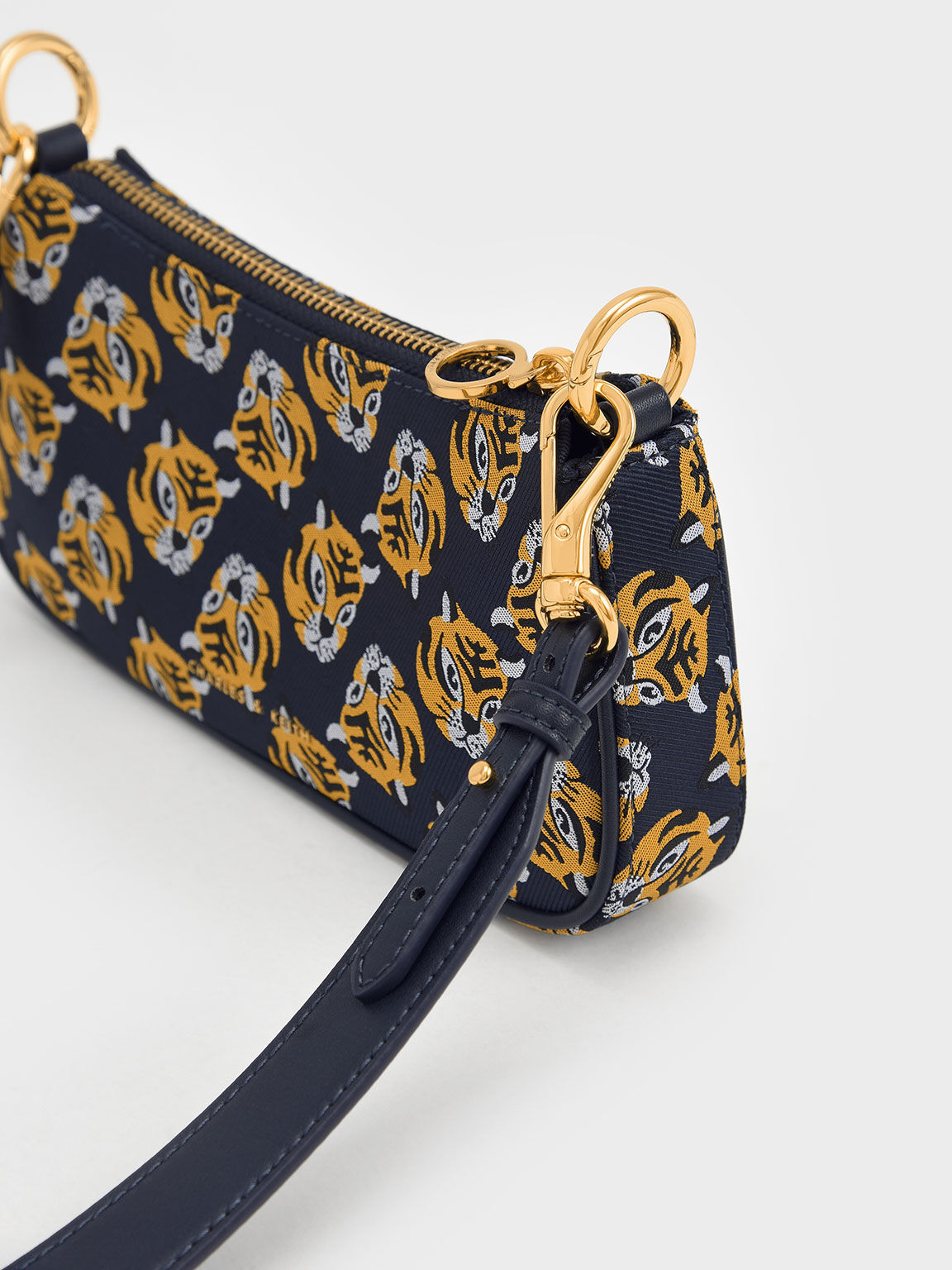Tiger Print Jacquard Shoulder Bag, Navy, hi-res