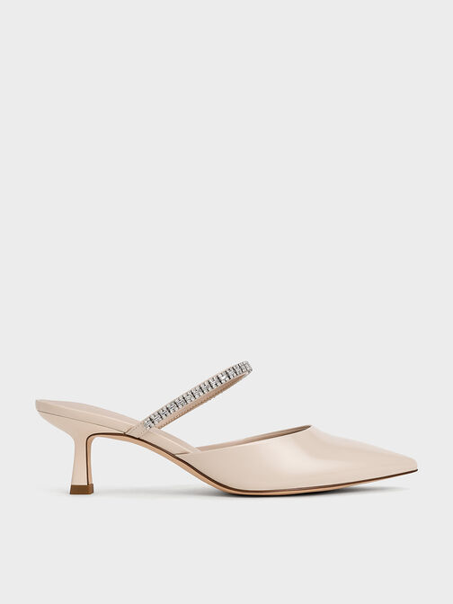 Ambrosia Patent Gem-Embellished Mules, Cream, hi-res