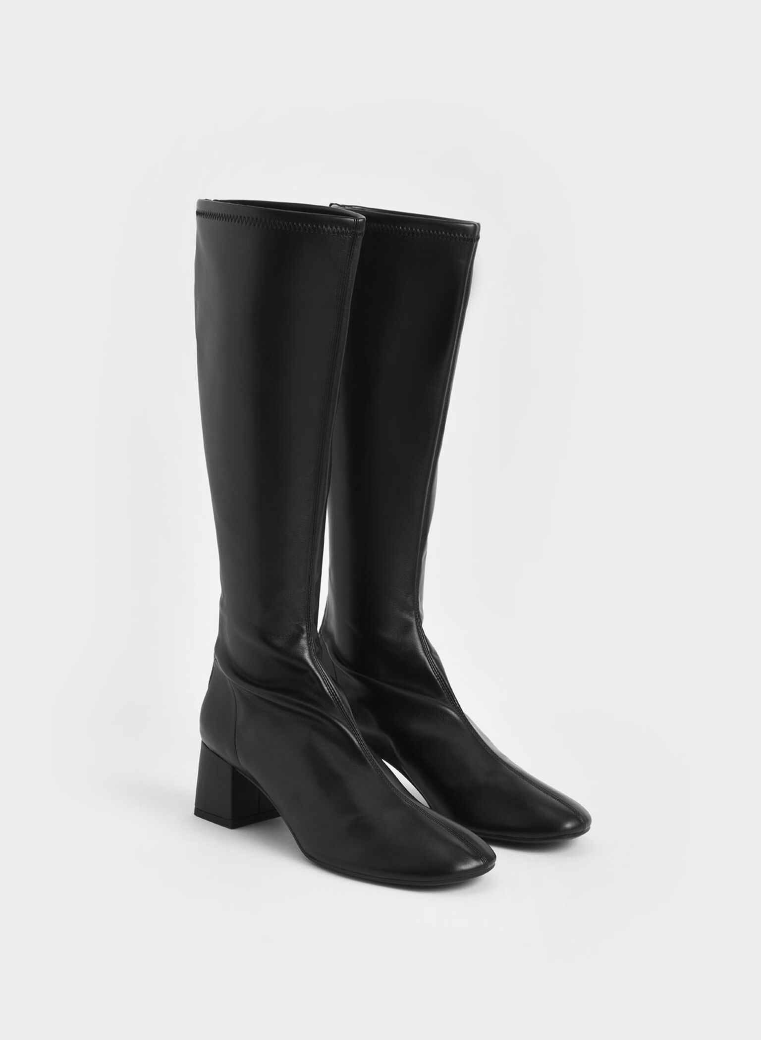 Block Heel Knee Boots, Black, hi-res