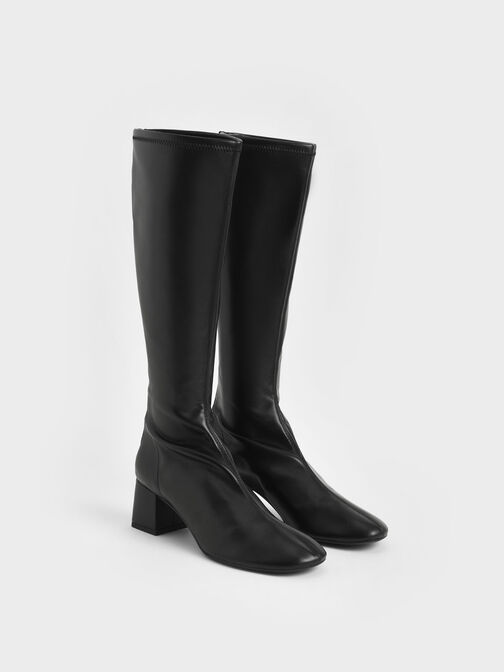 Block Heel Knee Boots, Black, hi-res