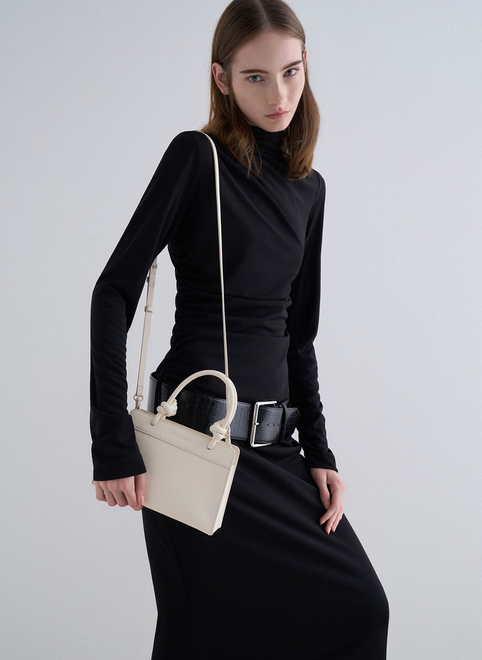 Sabine Knotted-Handle Trapeze Tote Bag, Cream, hi-res