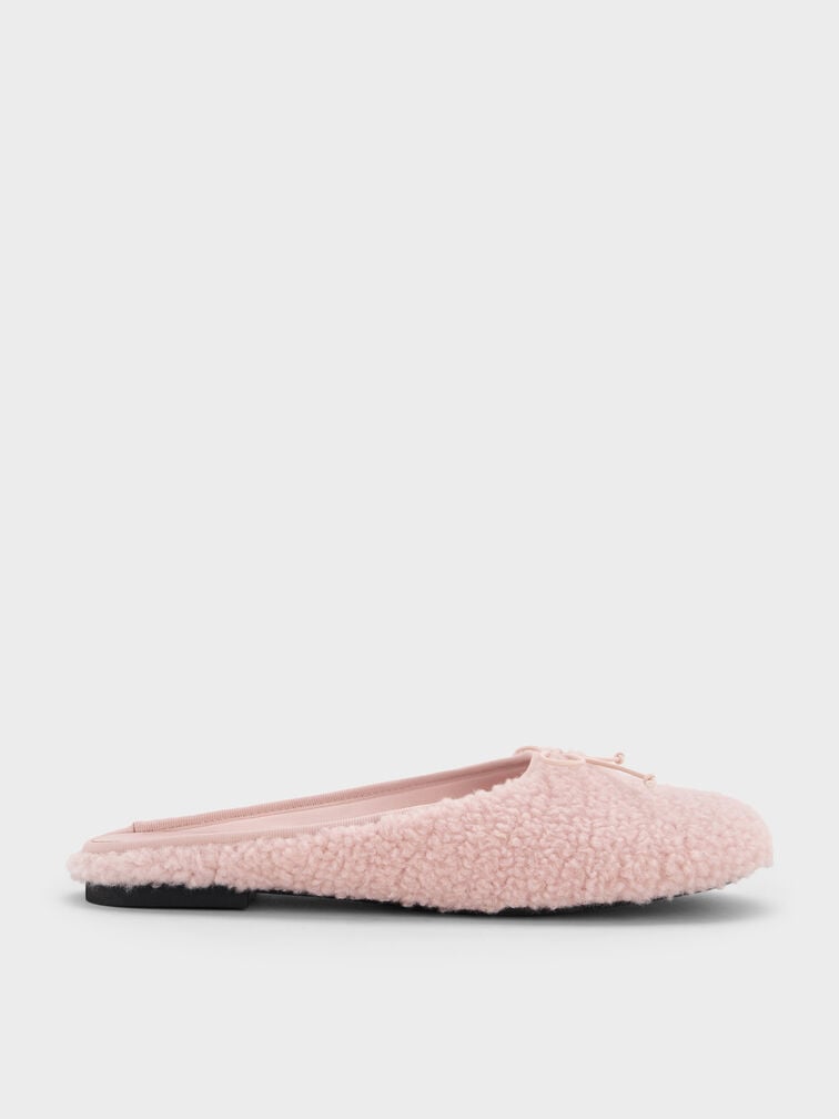 Nancy Faux Shearling Bow Ballet Mules, Pink, hi-res