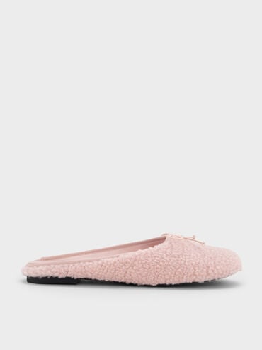 Nancy Faux Shearling Bow Ballet Mules, Pink, hi-res