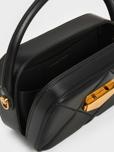 Vertigo Quilted Boxy Top Handle Bag, Black, hi-res