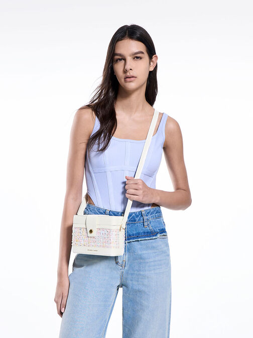 Bronte Tweed Boxy Crossbody Bag, Light Pink, hi-res