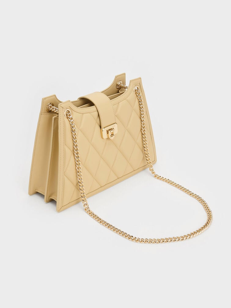 Cressida Quilted Trapeze Chain Bag, Beige, hi-res