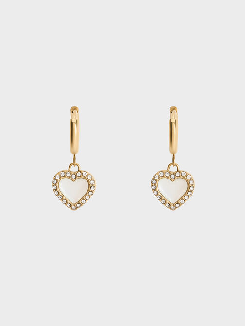 Annalise Crystal Heart-Stone Hoop Earrings, Brush Gold, hi-res