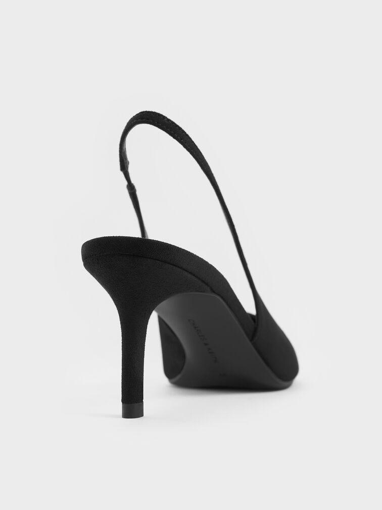 Kaia Faux Suede Pointed-Toe Slingback Pumps, Black Textured, hi-res