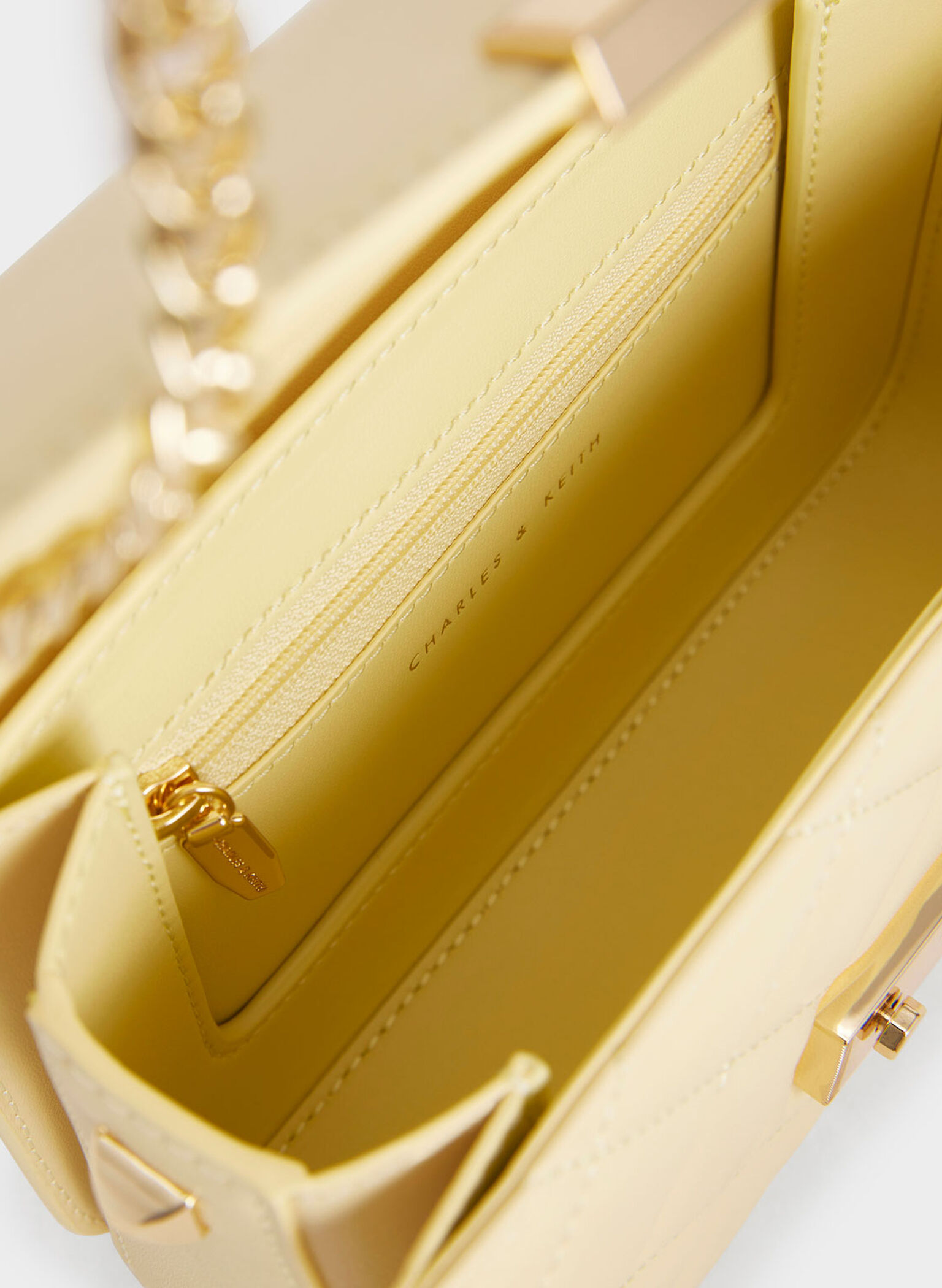 Metallic Push-Lock Chain Bag, Butter, hi-res