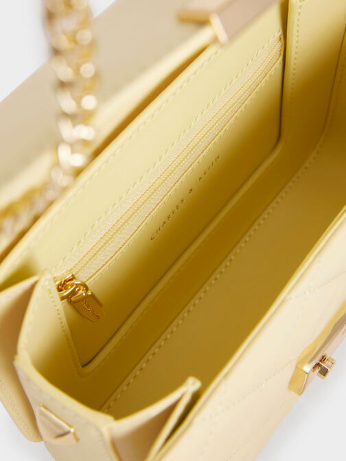 Metallic Push-Lock Chain Bag, Butter, hi-res
