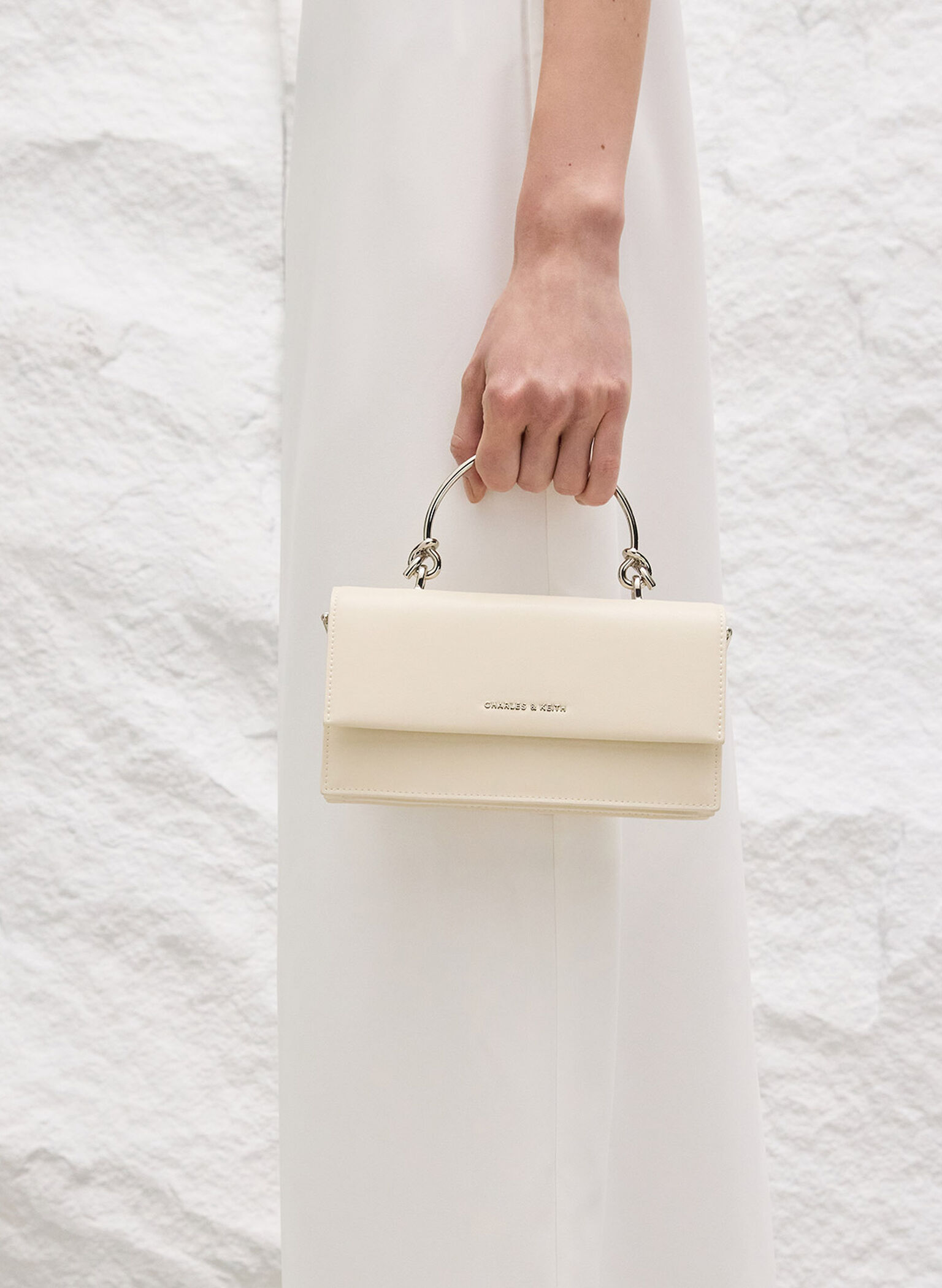 Kristine Sculptural-Handle Long Wallet, Cream, hi-res