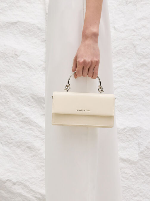 Kristine Sculptural-Handle Long Wallet, Cream, hi-res
