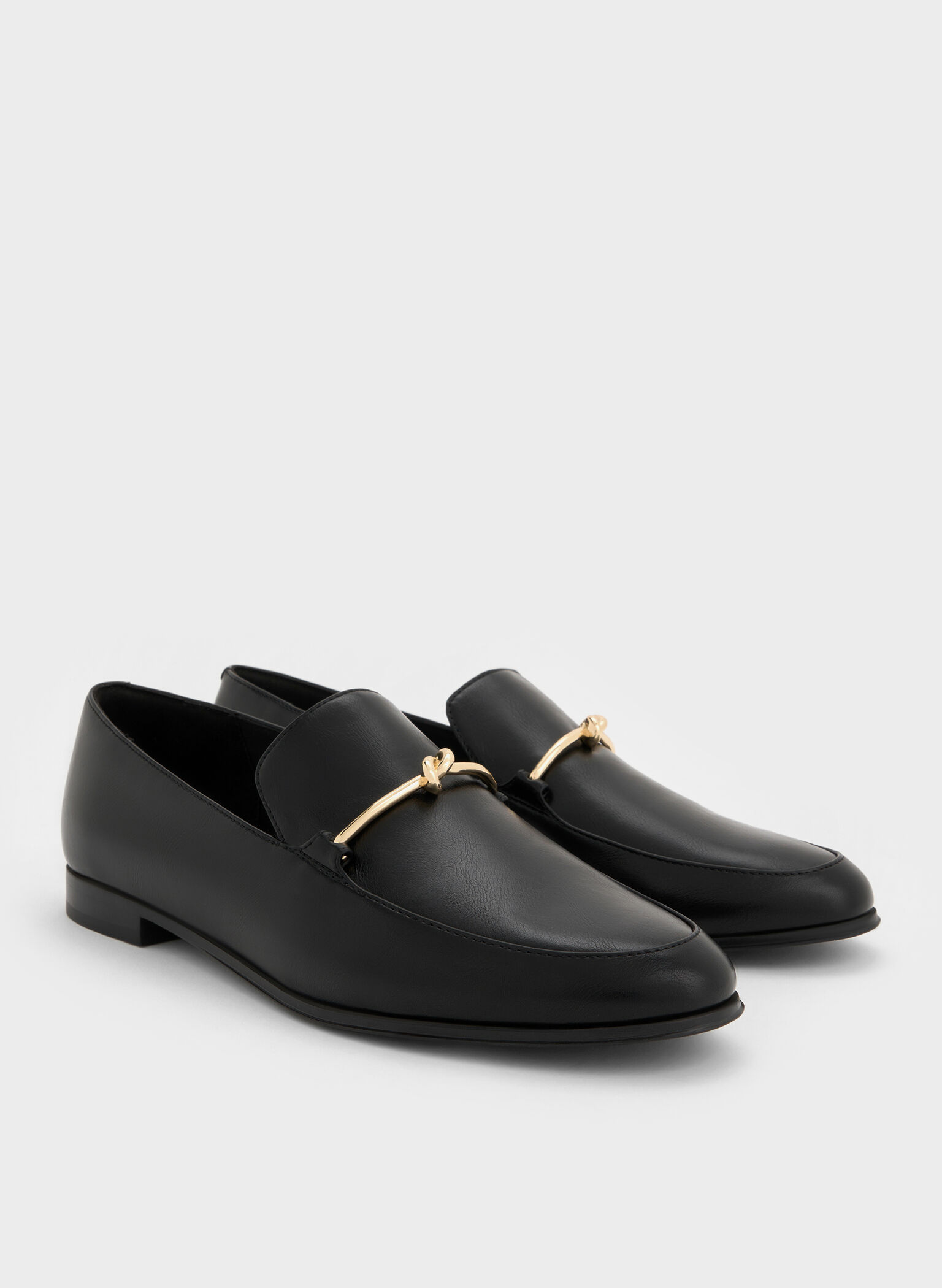 Metallic Knot-Bar Loafers, Black, hi-res