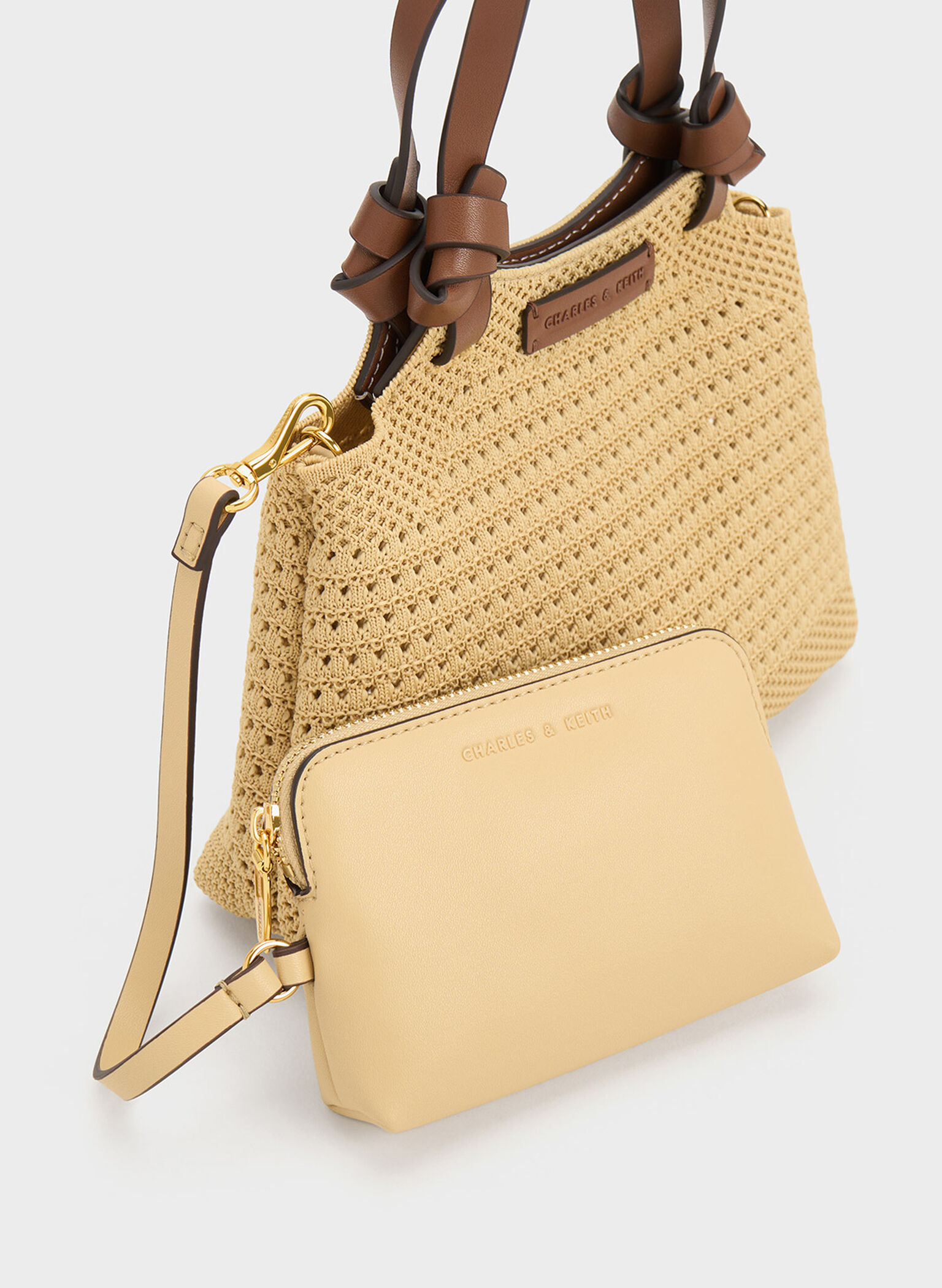 Ida Knotted Handle Knitted Tote Bag, Beige, hi-res