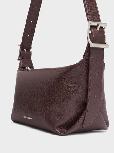 Zora Buckle-Strap Slouchy Shoulder Bag, Plum, hi-res