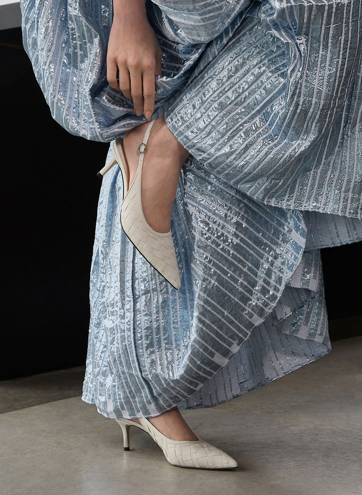Ivette Woven Pointed-Toe Slingback Pumps, Chalk, hi-res