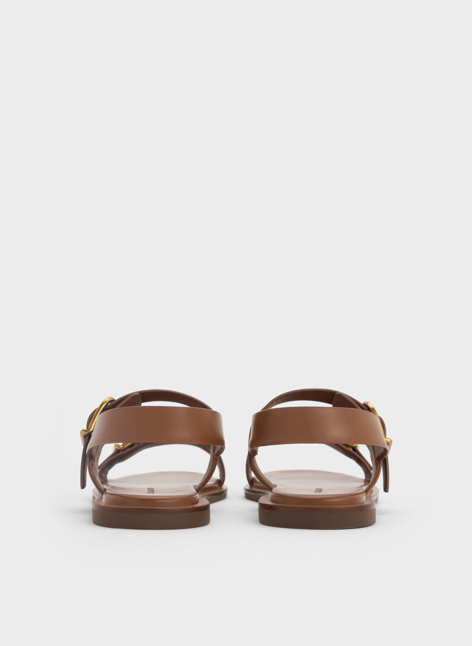 Double Buckle-Strap Slingback Sandals, Brown, hi-res