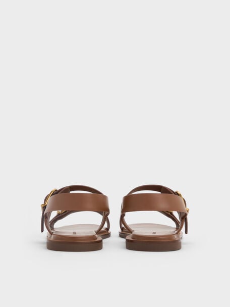 Double Buckle-Strap Slingback Sandals, Brown, hi-res