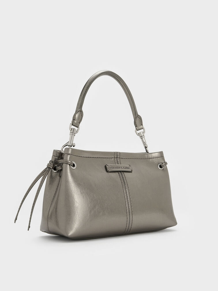 Noane Metallic Top Handle Bag, Pewter, hi-res