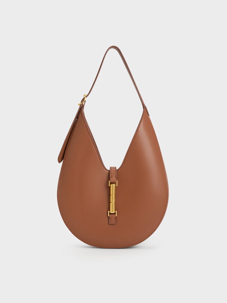Cesia Metallic-Accent Hobo Bag, Chocolate, hi-res