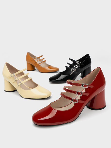 Claudie Patent Buckled Mary Janes, Red, hi-res