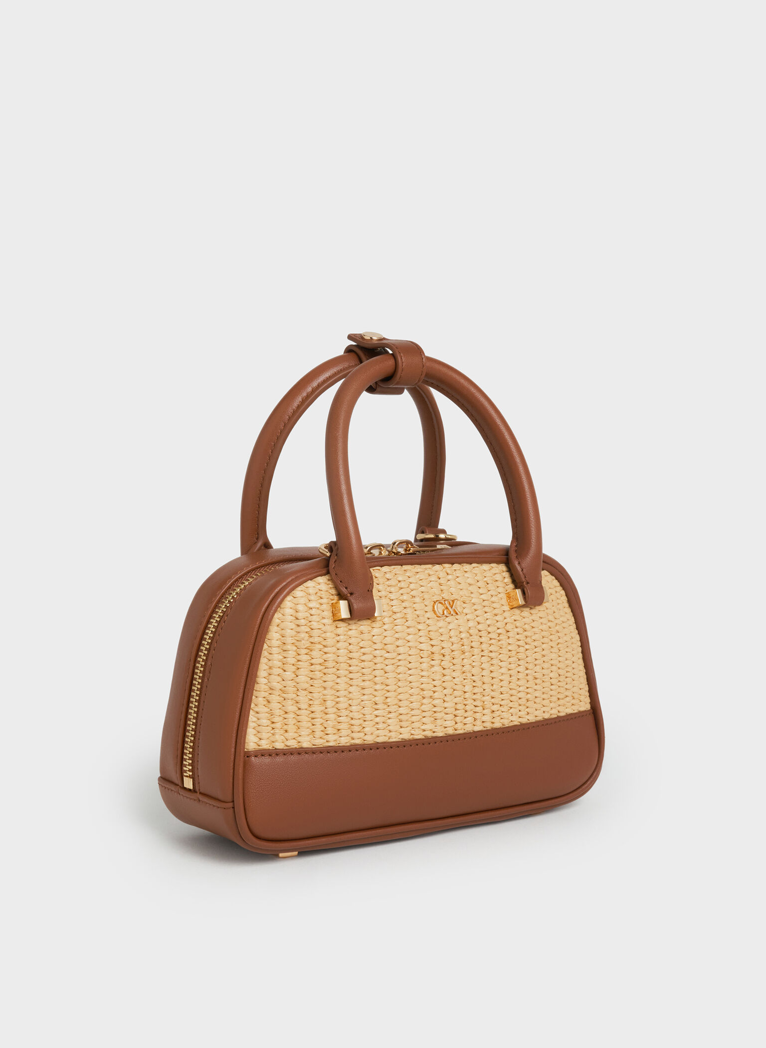 Leather & Raffia Bowling Bag, Neutral Raffia, hi-res