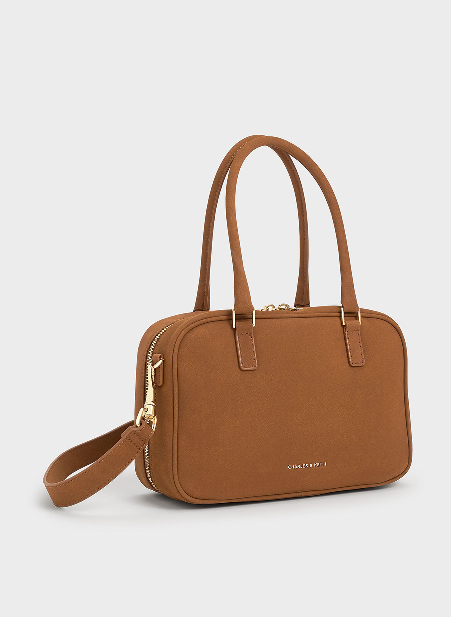 Sianna Textured Bowling Bag, Brown, hi-res