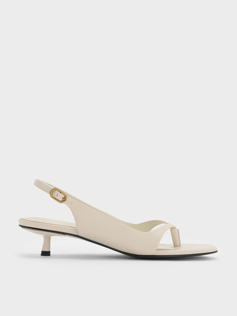 Rayne Square-Toe Kitten-Heel Thong Slingback Sandals, Chalk, hi-res