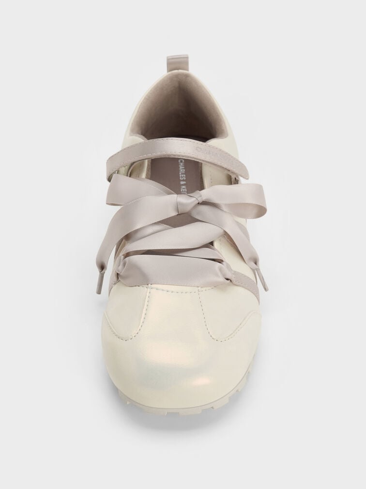 Silko Pearlescent Satin-Lace Ballet Sneakers, Chalk, hi-res