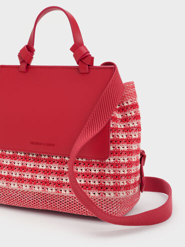 Girls' Ida Knitted Gingham Backpack, Gingham Red, hi-res