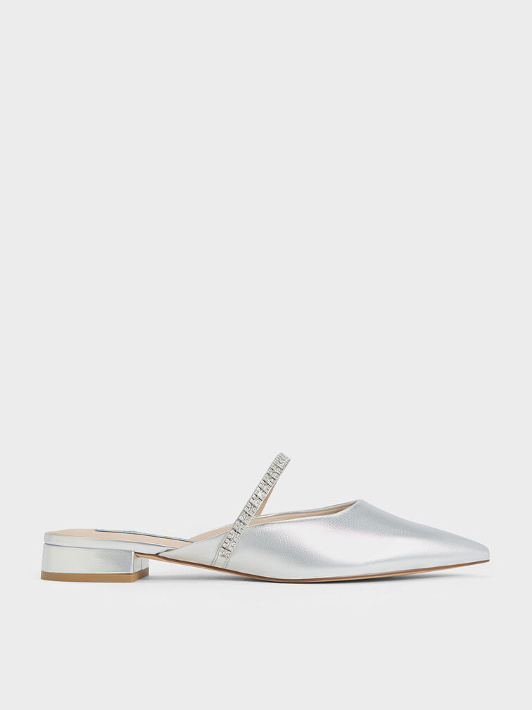 Ambrosia Gem-Embellished Slip-On Flats, Silver, hi-res