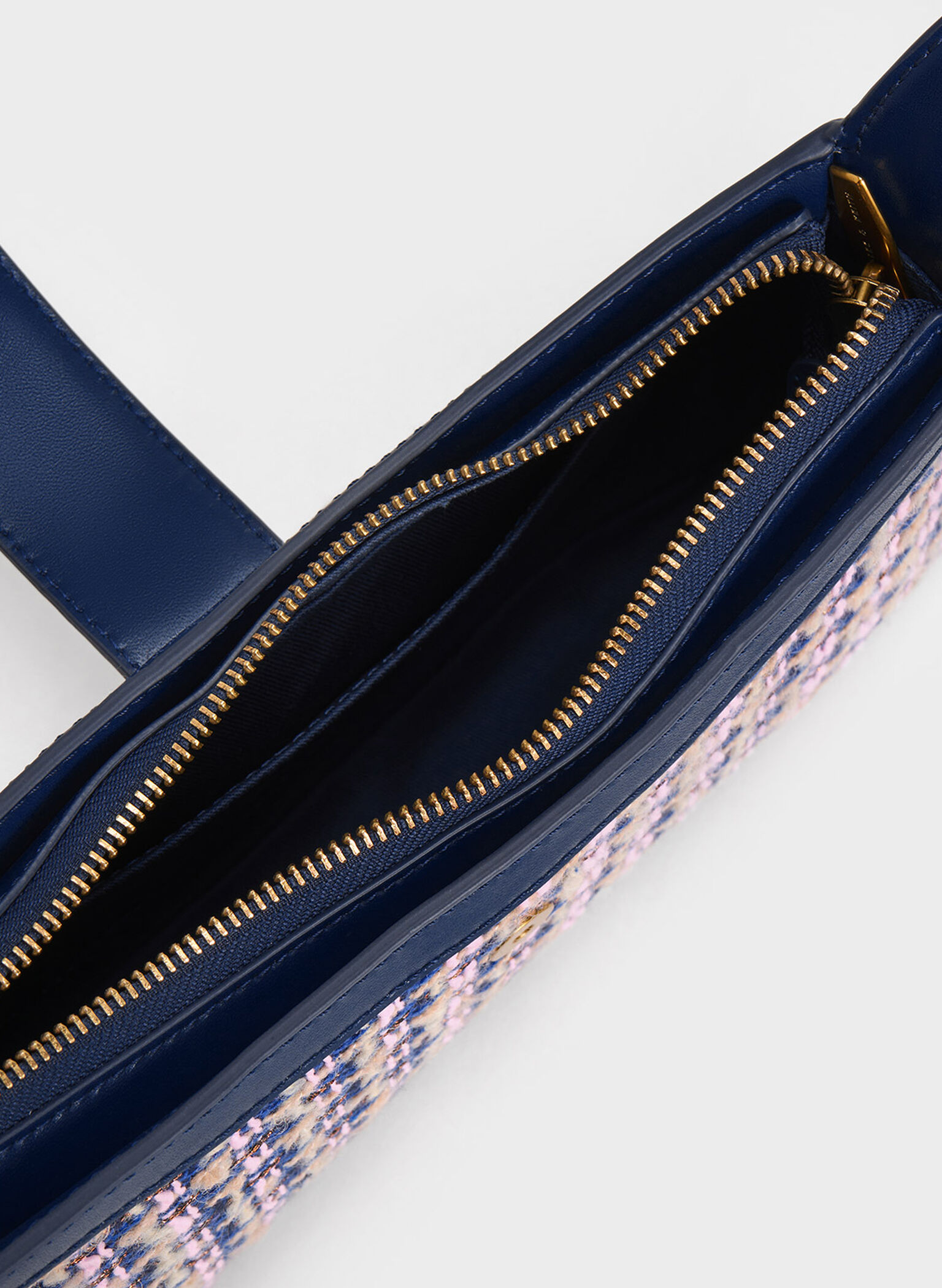 Gabine Tweed Curved Shoulder Bag, Navy, hi-res