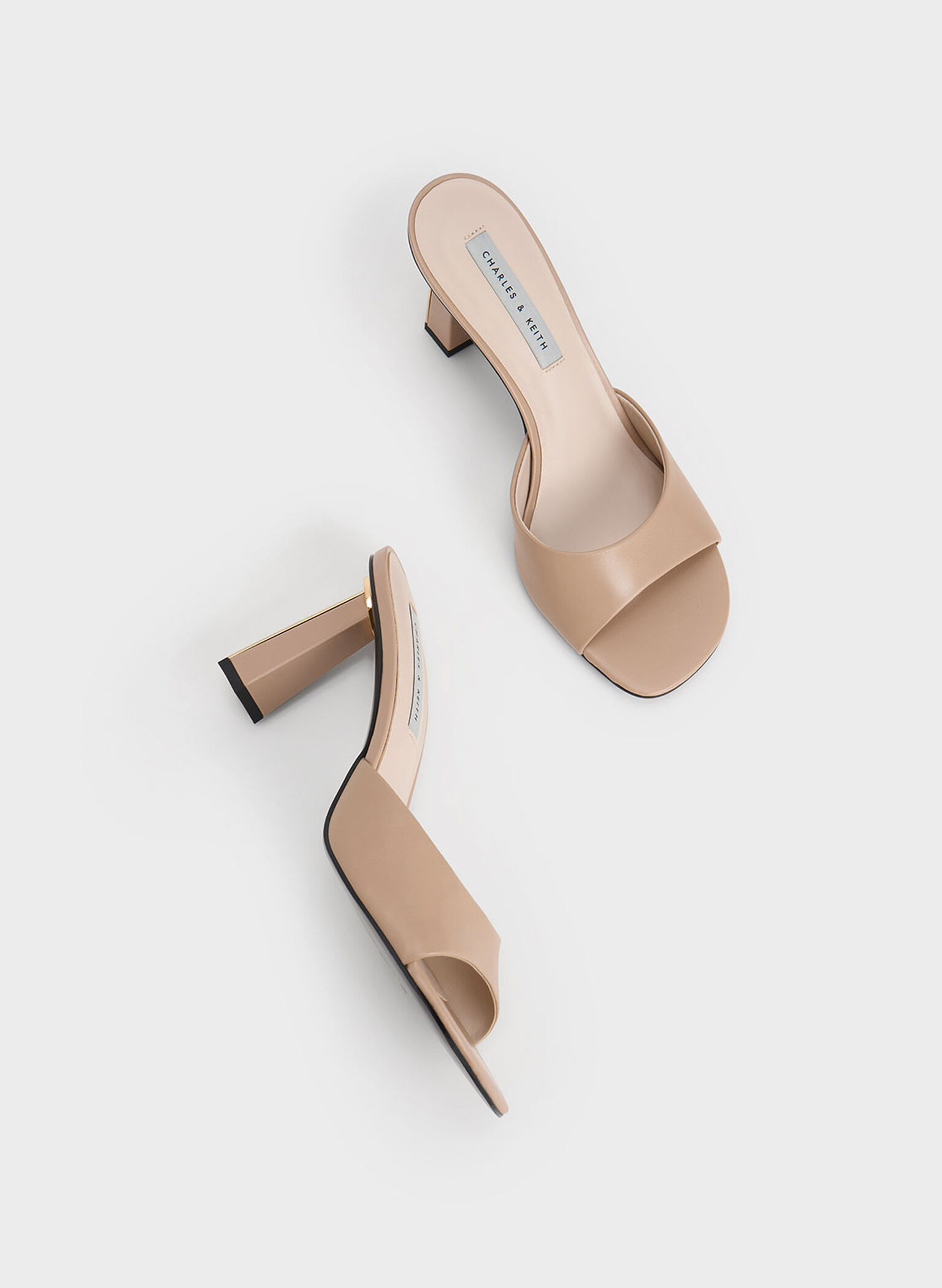 Geometric Heeled Mules, Beige, hi-res