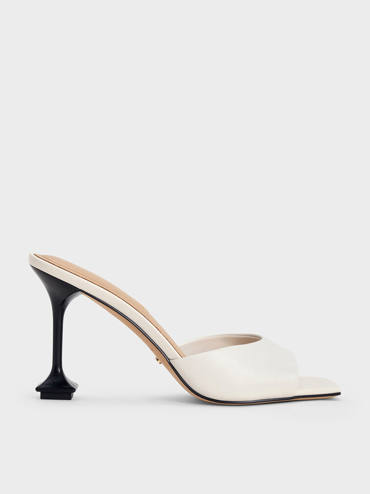 Jacqueline Leather Sculptural-Heel Mules, Chalk, hi-res