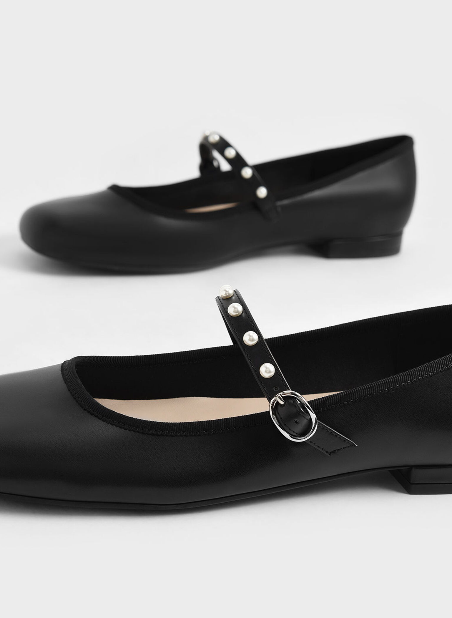 Bead Embellished Mary Jane Flats, Black, hi-res