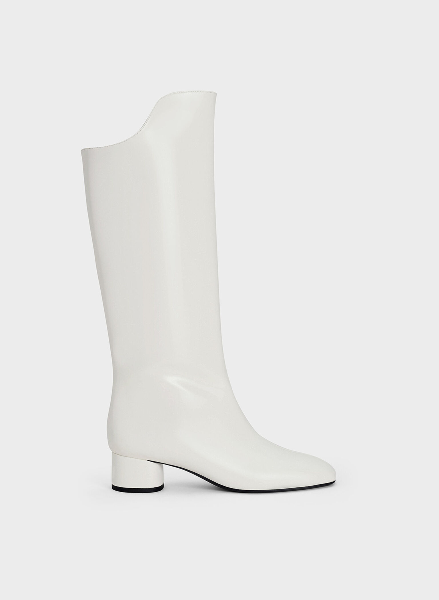Elongated Square-Toe Knee-High Boots, White, hi-res