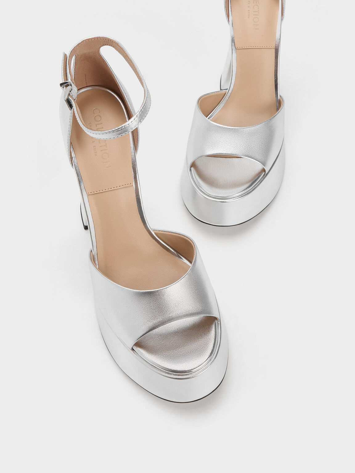 Michelle Metallic Leather Platform Sandals Silver