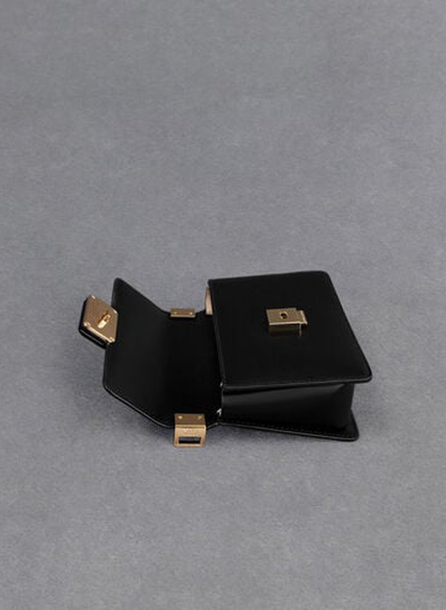 Leather Boxy Bag, Black, hi-res