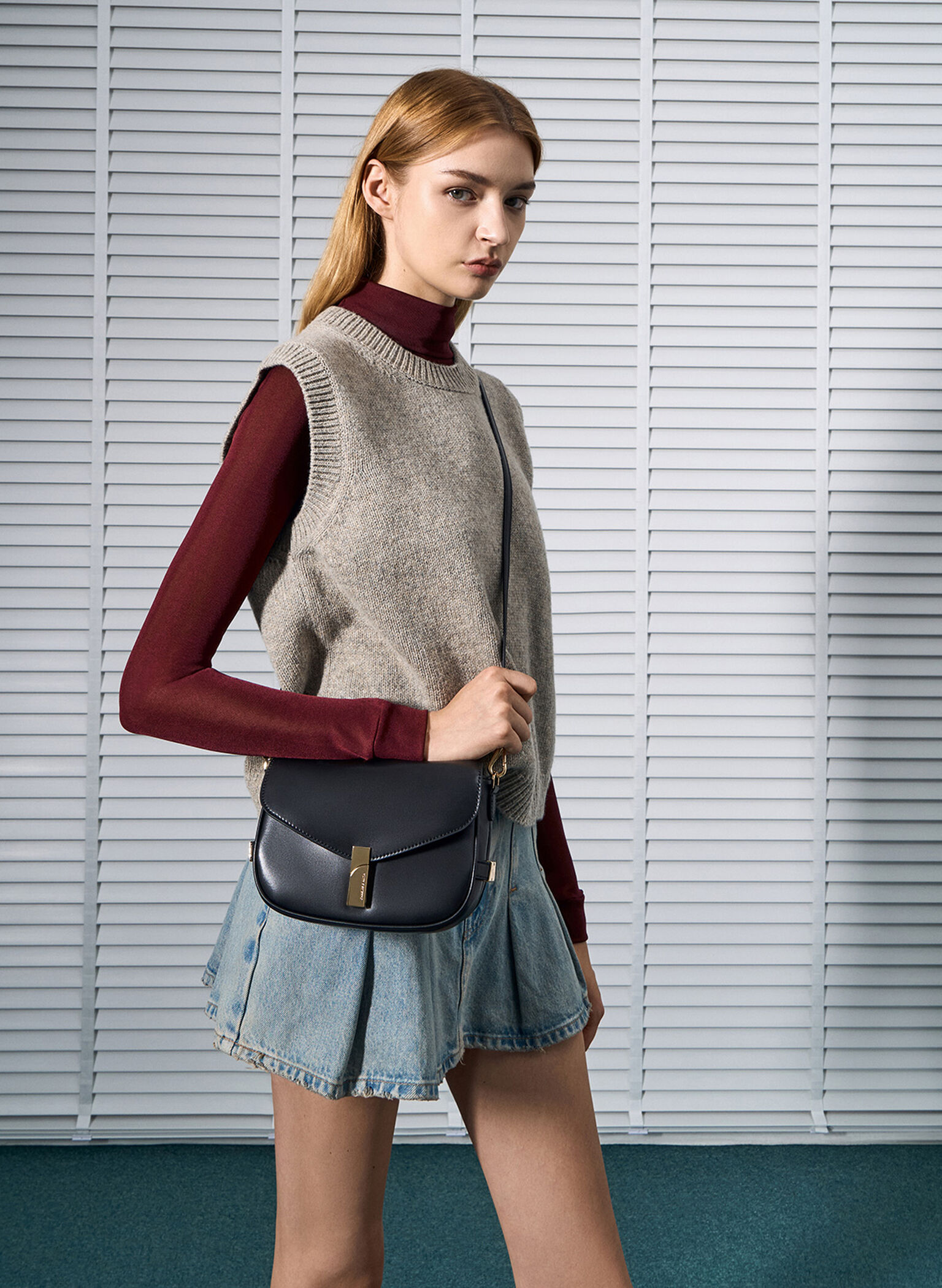 Aurelia Metallic-Accent Saddle Bag, Black, hi-res