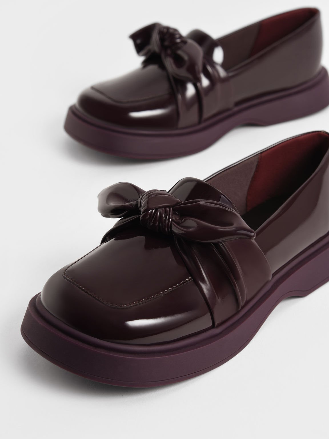 Girls Patent Bow Loafers Maroon