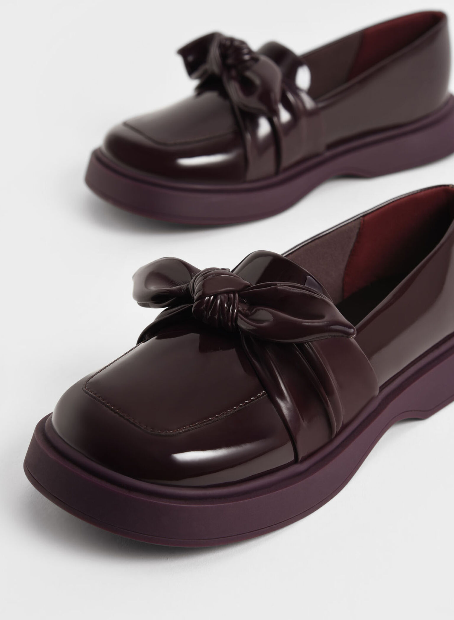Girls' Patent Bow Loafers, Maroon, hi-res