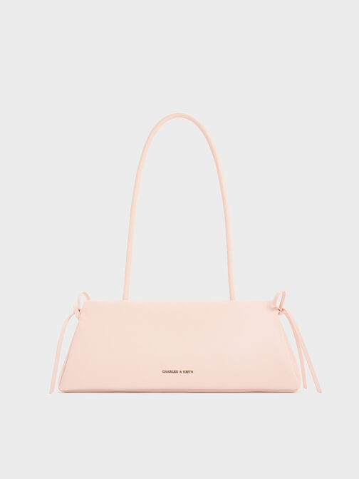 Hazel Bow Elongated Trapeze Shoulder Bag, Soft Pink, hi-res