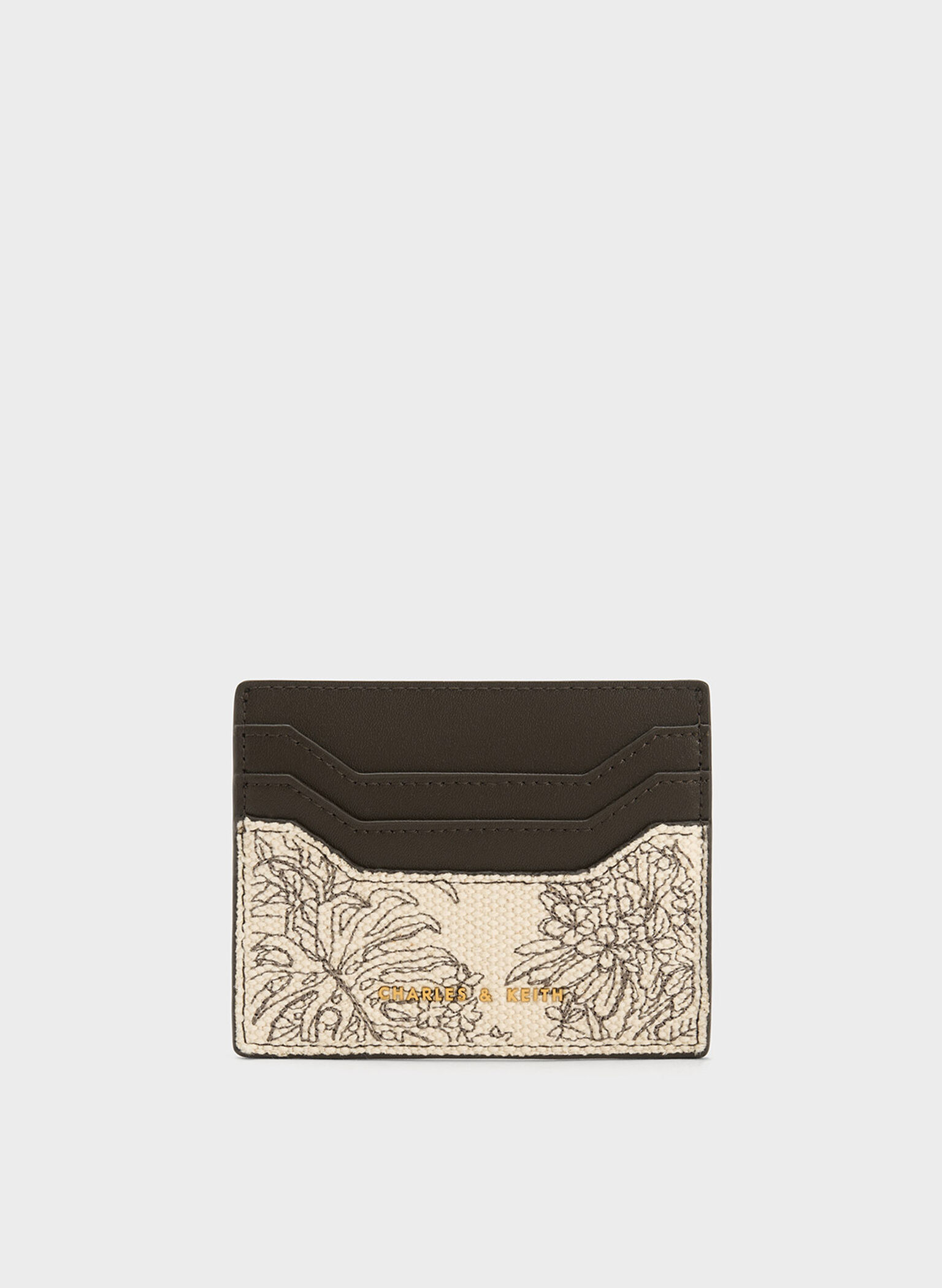 Floral Illustrated Canvas Card Holder, Dark Moss, hi-res