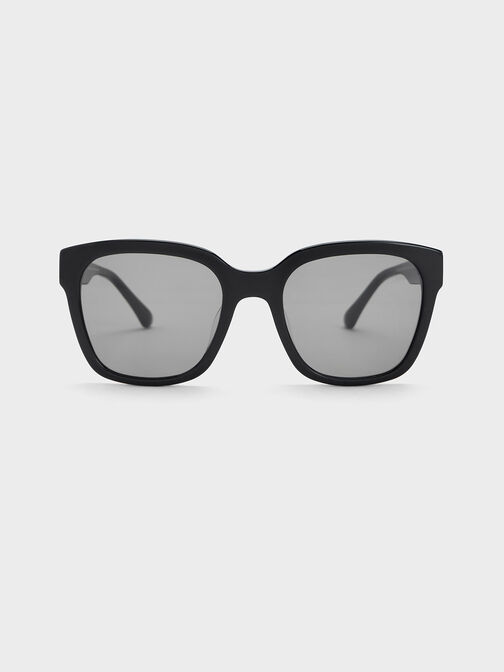 Recycled Acetate Square Sunglasses, Black, hi-res