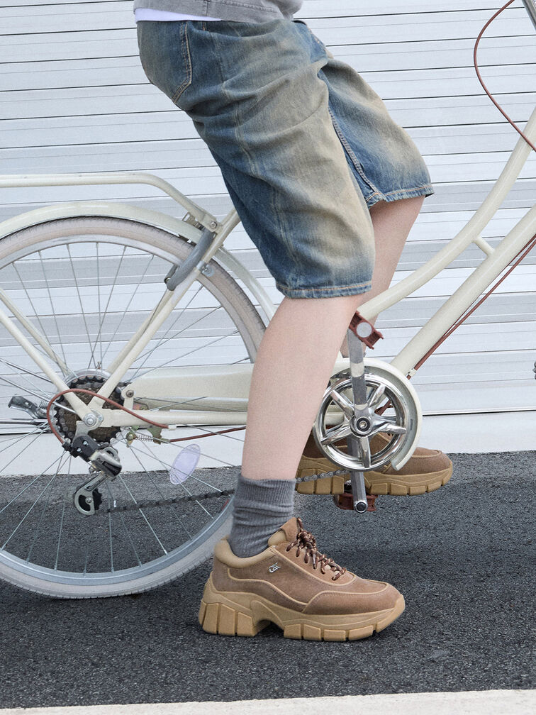 Yunna Suede & Recycled Fabric Chunky Sneakers, Taupe, hi-res