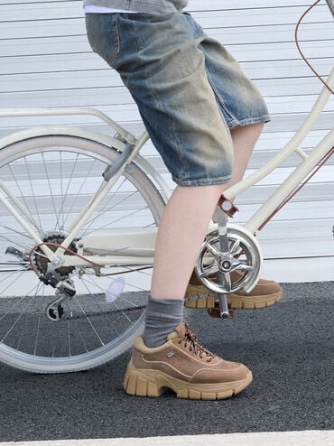 Yunna Suede & Recycled Fabric Chunky Sneakers, Taupe, hi-res