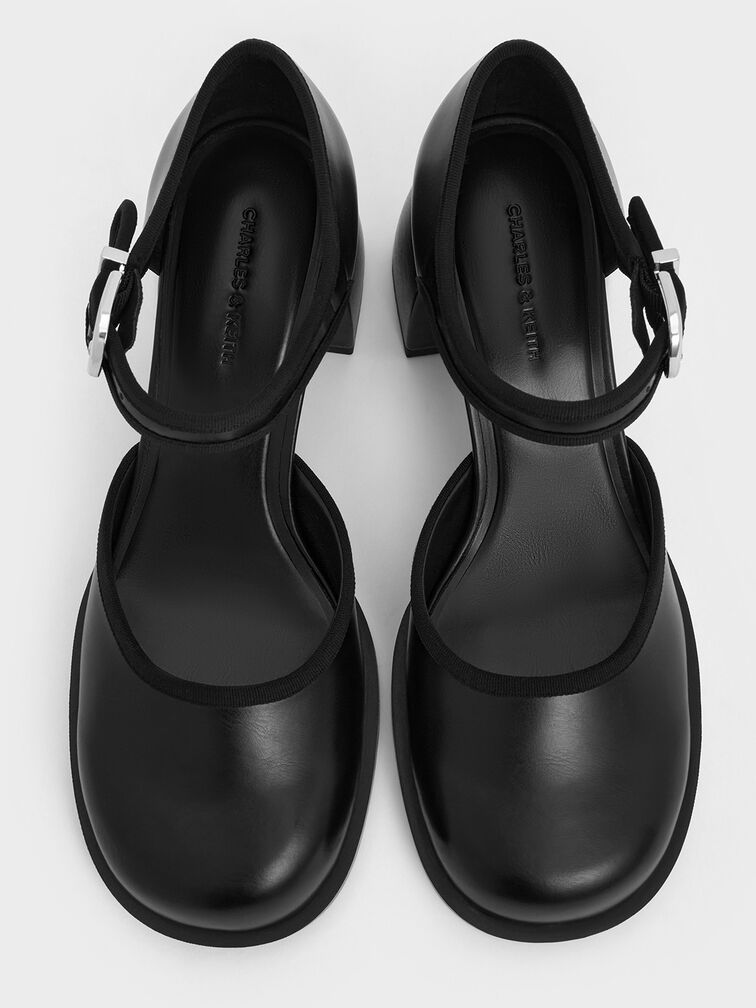 Block-Heel Ankle-Strap D'Orsay Pumps, Black, hi-res
