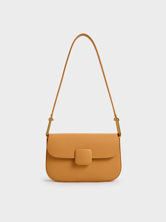 Koa Square Push-Lock Shoulder Bag, Orange, hi-res