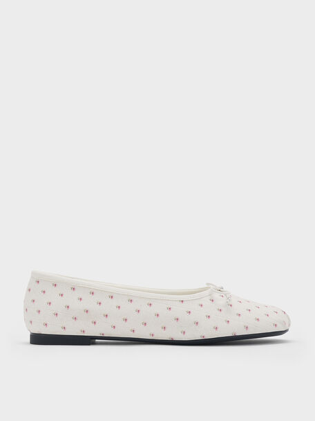 Floral-Print Bow Ballet Flats, Multi, hi-res
