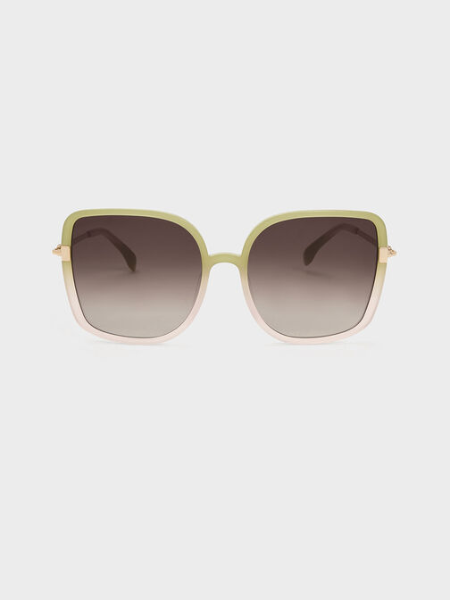 Oversized Square Chain-Link Sunglasses, Green, hi-res